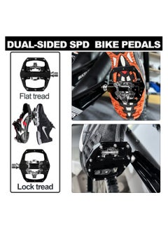 KASTWAVE SPD Pedals MTB Mountain Bike Clip in Dual Sided Pedals - Road Bike Spin Bike Flat & Clipless Sealed Bearing Bicycle Pedal Compatible with Shimano SPD Cleats (9/16")  - Image 2