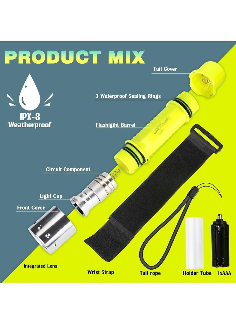 Generic - 2 Pcs Scuba Diving Flashlight, IPX8 Waterproof Underwater Professional Diving Flashlight, 1200 Lumens & 3 Modes Underwater Flashlight for Scuba Diving, Night Snorkeling (Battery Not Include) - Image 1