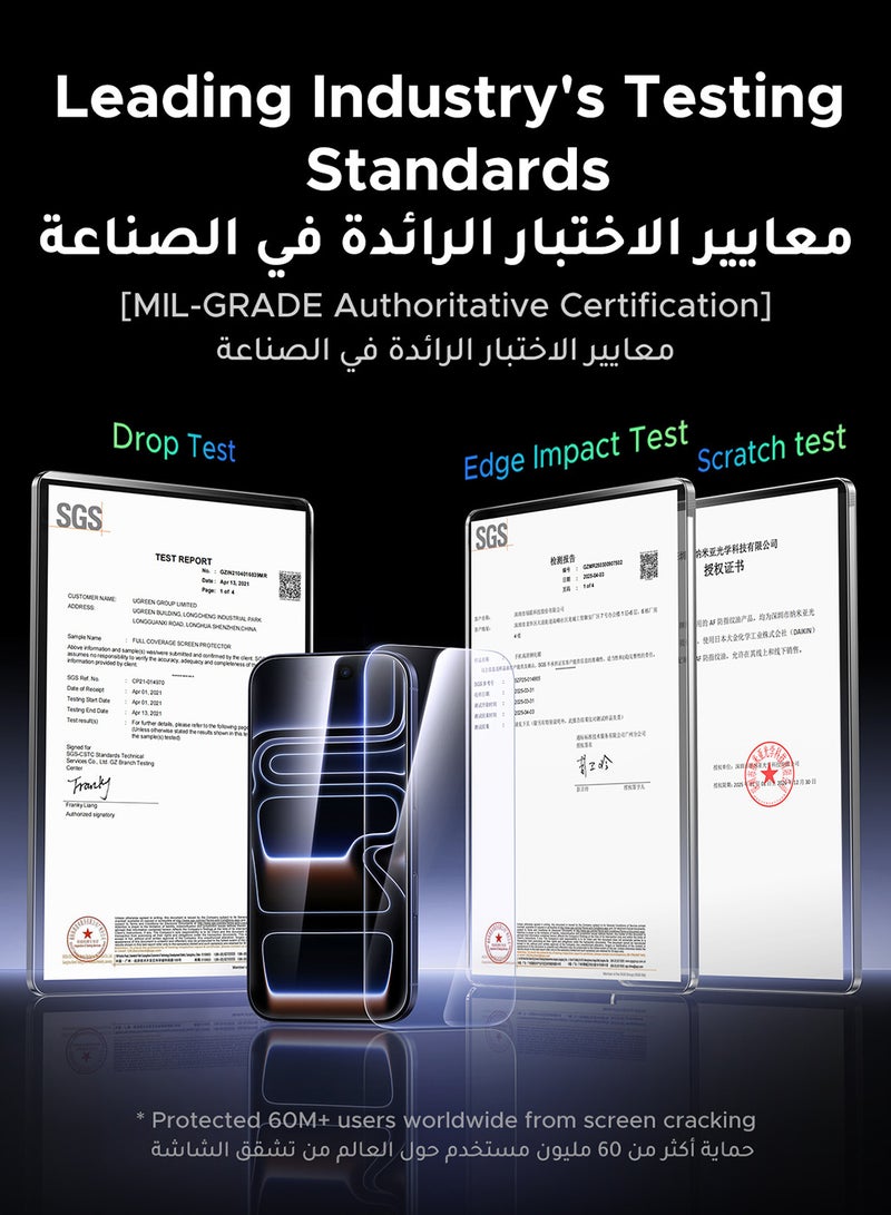 Ugreen 2-Pack for iPhone 17 Pro Max Screen Protector, 9H Hardness, Military-grade Shockproof, Ultra HD Clear Tempered-Glass with Easy Installation Tool, Anti-Fingerprint, Scratch Resistant, Case Friendly - - Image 2