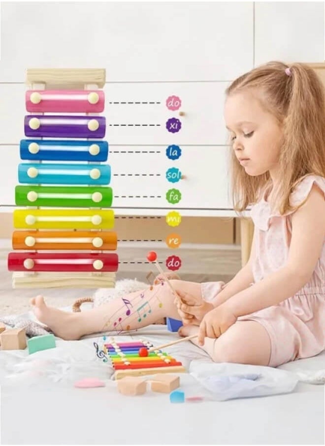 2 Sets Montessori Baby Toys – Wooden Xylophone & Shape Sorting Peg Board, Color & Music Learning, Fine Motor Skill Toys for Toddlers Ages 1–3