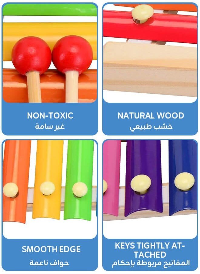 2 Sets Montessori Baby Toys – Wooden Xylophone & Shape Sorting Peg Board, Color & Music Learning, Fine Motor Skill Toys for Toddlers Ages 1–3