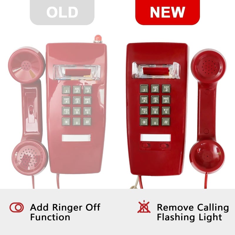 Sangyn Retro Wall Phones for Landline with Loud Mechanical Ringing Vintage Wall Mount Phone with Volume Adjustable Old Fashioned Corded Telephone for Kitchen Home School Hotel Office, Red - Image 2
