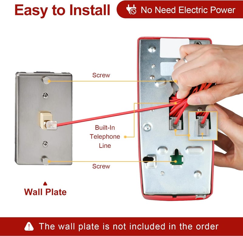 Sangyn Retro Wall Phones for Landline with Loud Mechanical Ringing Vintage Wall Mount Phone with Volume Adjustable Old Fashioned Corded Telephone for Kitchen Home School Hotel Office, Red - Image 4