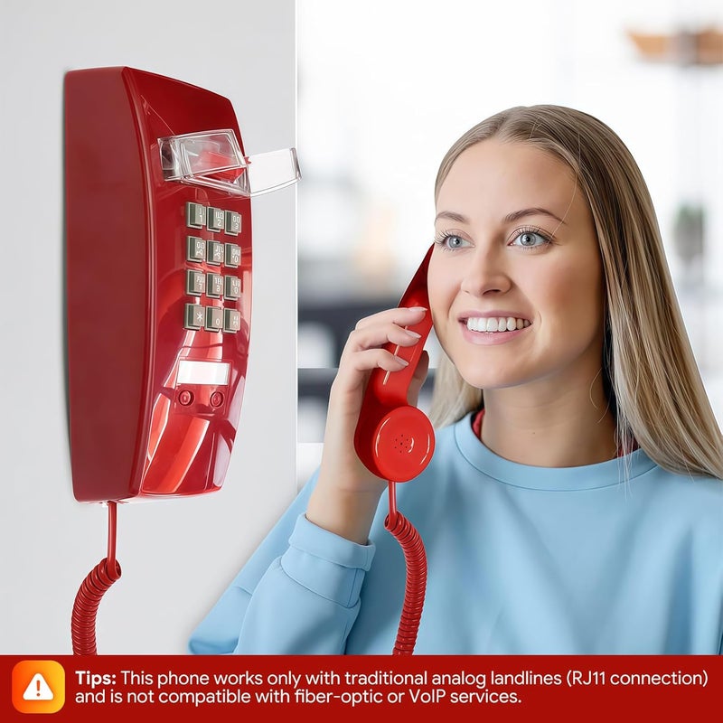 Sangyn Retro Wall Phones for Landline with Loud Mechanical Ringing Vintage Wall Mount Phone with Volume Adjustable Old Fashioned Corded Telephone for Kitchen Home School Hotel Office, Red - Image 5