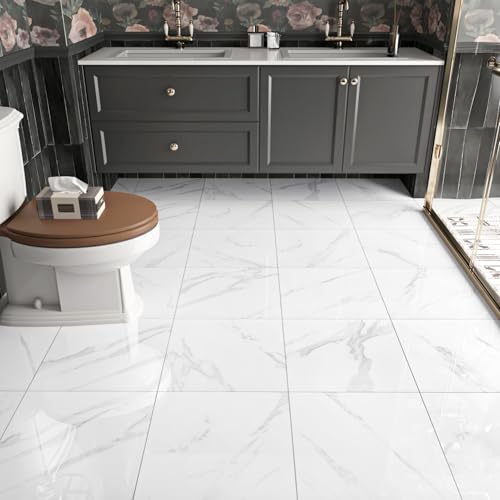 WESTICK White Marble Peel and Stick Floor Tile Bathroom Self Adhesive Floor Tiles Peel and Stick Waterproof Kitchen Flooring Tiles Removable Marble Tile for Bedroom Living Room Camper 5 Pcs 12" x 12" - Image 5