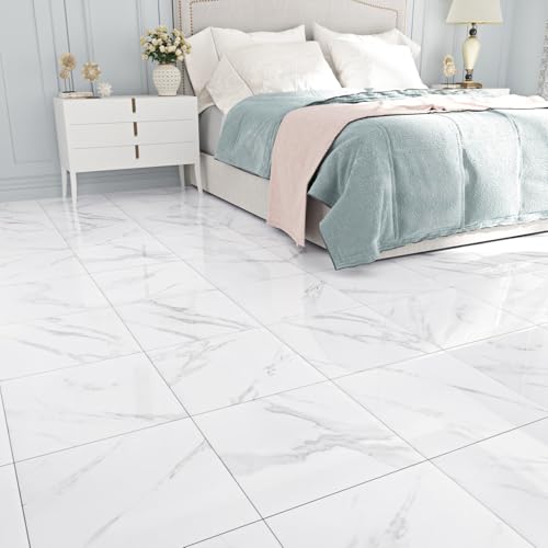 WESTICK White Marble Peel and Stick Floor Tile Bathroom Self Adhesive Floor Tiles Peel and Stick Waterproof Kitchen Flooring Tiles Removable Marble Tile for Bedroom Living Room Camper 5 Pcs 12" x 12" - Image 4