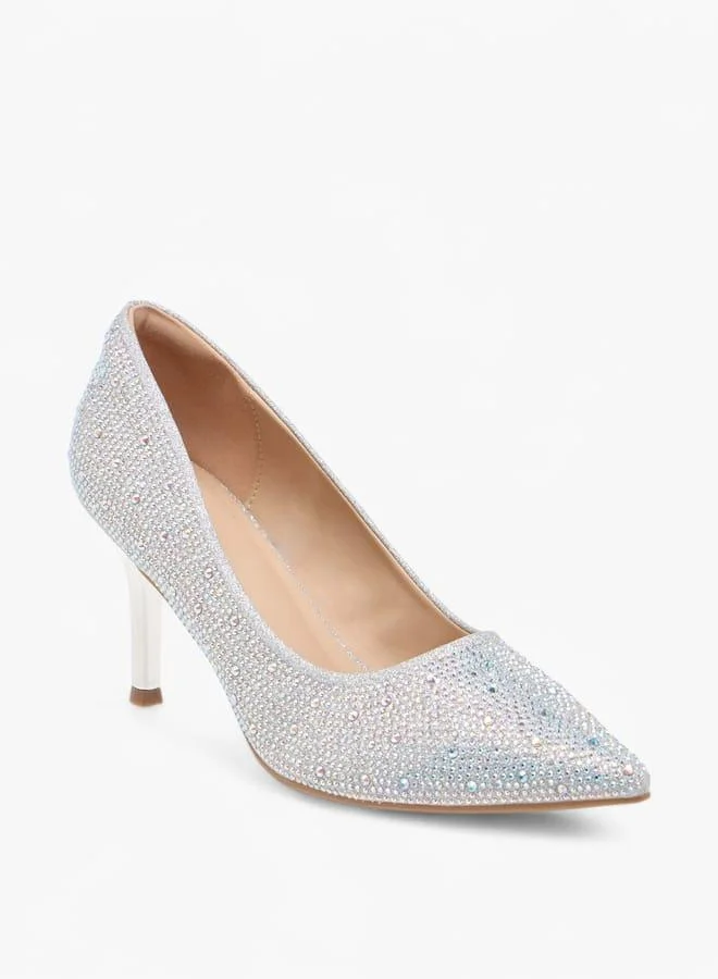 Flora Bella By Shoexpress Womens Embellished Slip-On Pointed Toe Pumps With Stiletto Heels