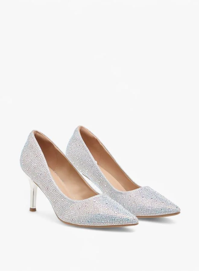 Flora Bella By Shoexpress Womens Embellished Slip-On Pointed Toe Pumps With Stiletto Heels