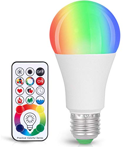 SUNNEST LED Color Changing Light Bulb, 820LM Dimmable E26 10W RGBW, Mood Light Bulb with Timing Remote, 120 Colors Screw Base Lights for Home Decor, Bedroom, Stage, Party - Image 1