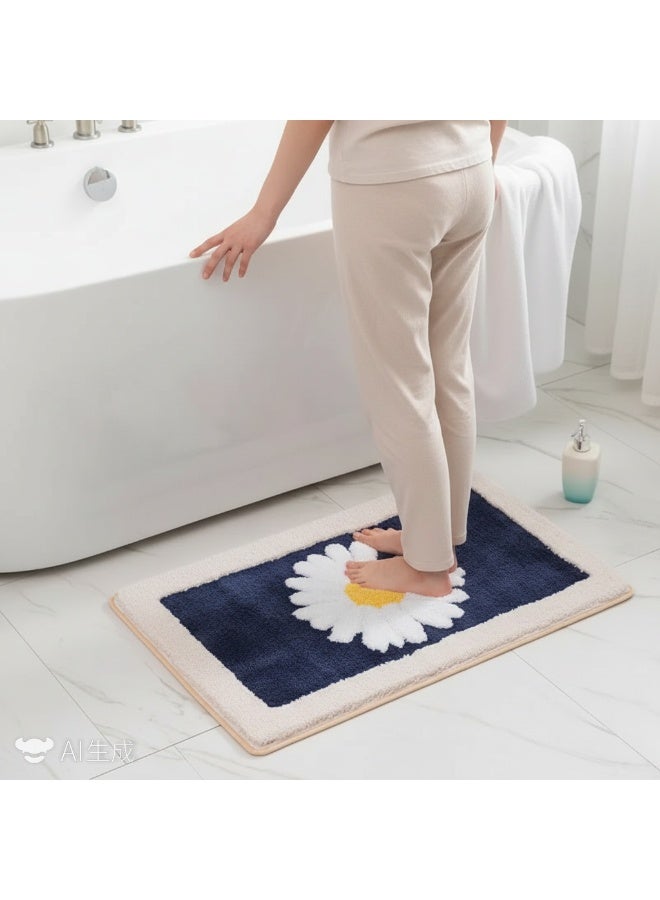 Bluejw Daisy Bath Mat Non-Slip Soft Adorable Boho Floral Bath Rugs Machine Washable Bathtub Mat Water Absorbent Plush Shaggy Carpet Thick Bathroom Kitchen Floor Microfiber Doormat 60x90cm - Image 1