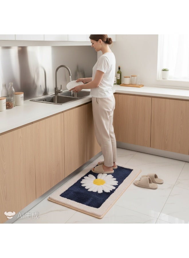 Bluejw Daisy Bath Mat Non-Slip Soft Adorable Boho Floral Bath Rugs Machine Washable Bathtub Mat Water Absorbent Plush Shaggy Carpet Thick Bathroom Kitchen Floor Microfiber Doormat 60x90cm - Image 3