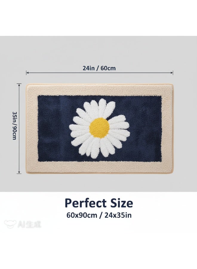 Bluejw Daisy Bath Mat Non-Slip Soft Adorable Boho Floral Bath Rugs Machine Washable Bathtub Mat Water Absorbent Plush Shaggy Carpet Thick Bathroom Kitchen Floor Microfiber Doormat 60x90cm - Image 5