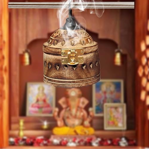 Pure Source India Hanging Rosewood Wooden Sambrani Incense Holder | Decorative Agarbatti & Dhoop Cone Stand | Ideal for Puja, Home, and Office Fragrance (Big) - Image 4