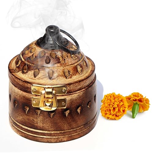Pure Source India Hanging Rosewood Wooden Sambrani Incense Holder | Decorative Agarbatti & Dhoop Cone Stand | Ideal for Puja, Home, and Office Fragrance (Big) - Image 1
