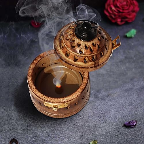 Pure Source India Hanging Rosewood Wooden Sambrani Incense Holder | Decorative Agarbatti & Dhoop Cone Stand | Ideal for Puja, Home, and Office Fragrance (Big) - Image 2