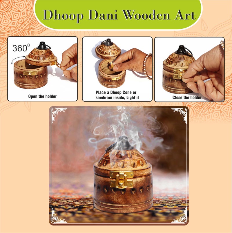 Pure Source India Hanging Rosewood Wooden Sambrani Incense Holder | Decorative Agarbatti & Dhoop Cone Stand | Ideal for Puja, Home, and Office Fragrance (Big) - Image 5