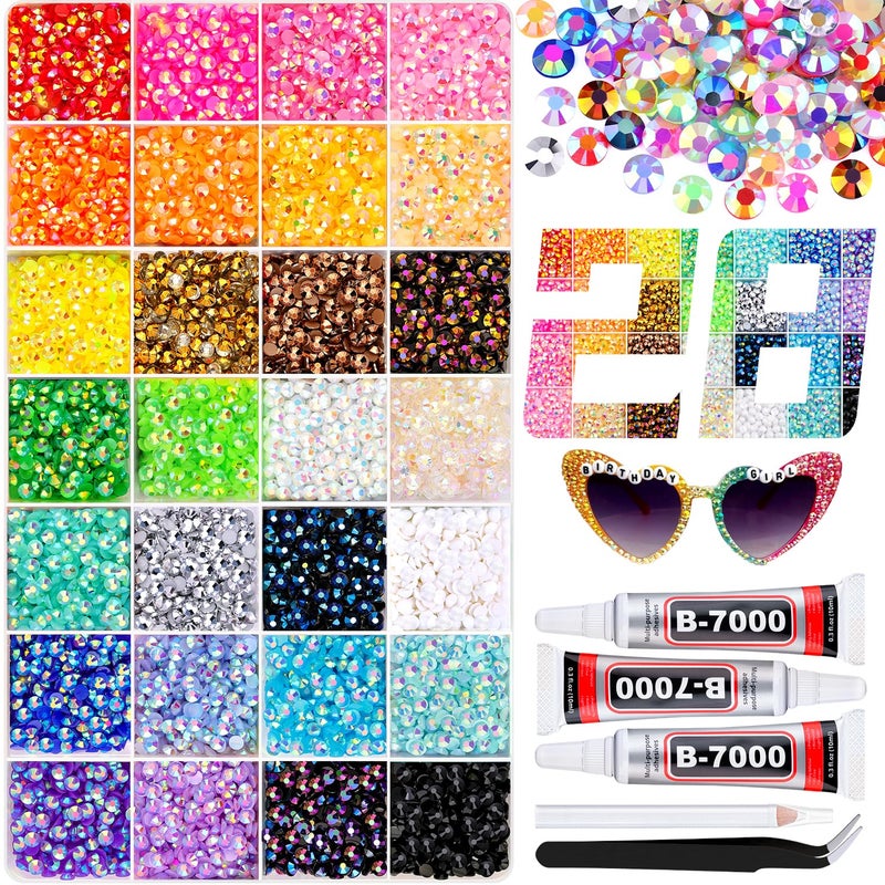 BELLEBOOST 38000Pcs Jelly Rhinestones Bedazzling Kit with 3Pc B7000 Jewelry Glue 28 Colors 3mm Resin Flatback Gems Bedazzler Kit for Crafting Bling Book Shoes Diamond Art Nail Decor - Image 3