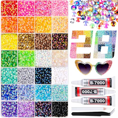 BELLEBOOST 38000Pcs Jelly Rhinestones Bedazzling Kit with 3Pc B7000 Jewelry Glue 28 Colors 3mm Resin Flatback Gems Bedazzler Kit for Crafting Bling Book Shoes Diamond Art Nail Decor - Image 1
