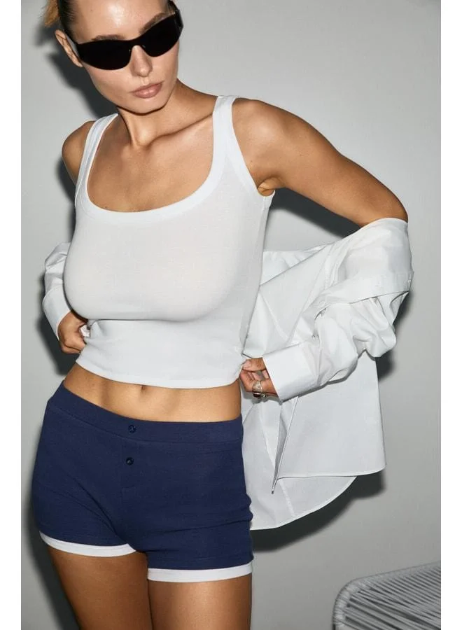 GRIMELANGE VIDETA Women's Soft and Stretchy Fabric Organic Cotton Hollow-Collared White Tank Top.