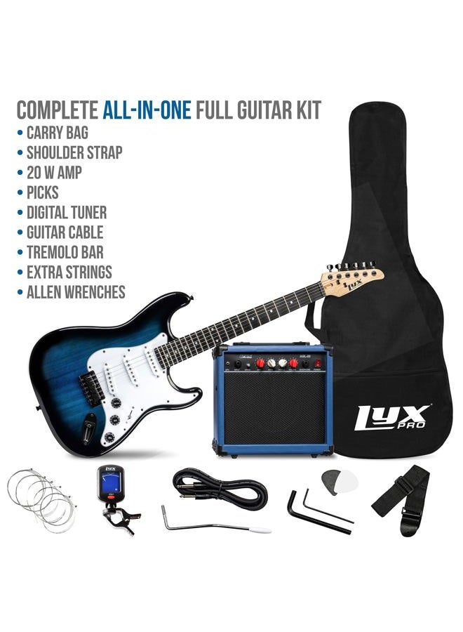 LyxPro 39 inch Electric Guitar Kit Bundle with 20w Amplifier, All Accessories, Digital Clip On Tuner, Six Strings, Two Picks, Tremolo Bar, Shoulder Strap, Case Bag Starter kit Full Size - Blue - Image 2