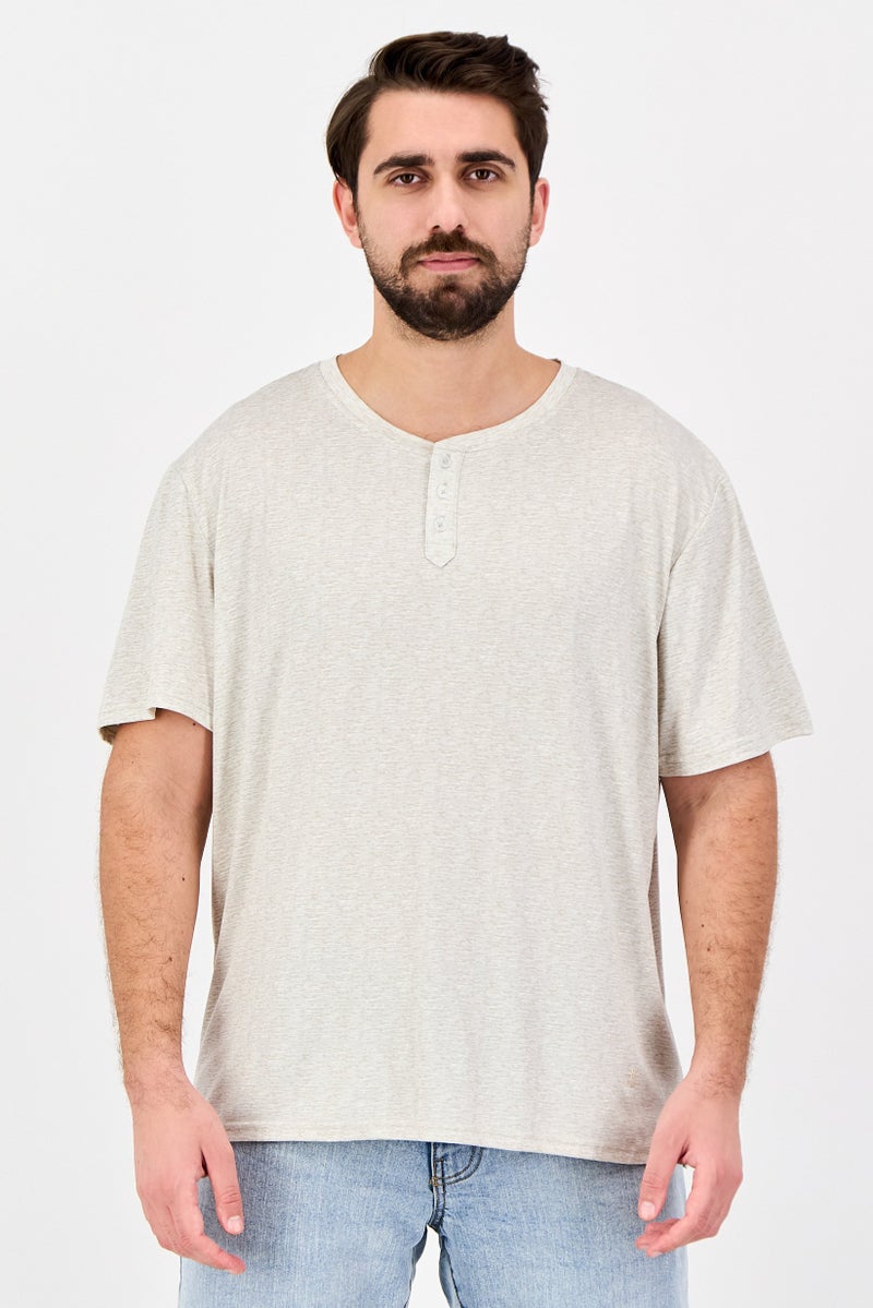 Frye Men Henley Neck Short Sleeve Heather T-shirt, Oatmeal - Image 1