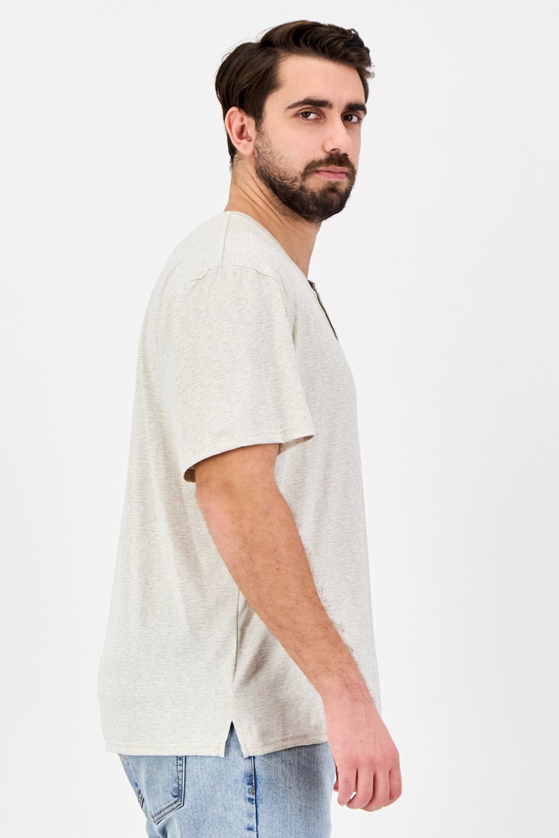 Frye Men Henley Neck Short Sleeve Heather T-shirt, Oatmeal - Image 2