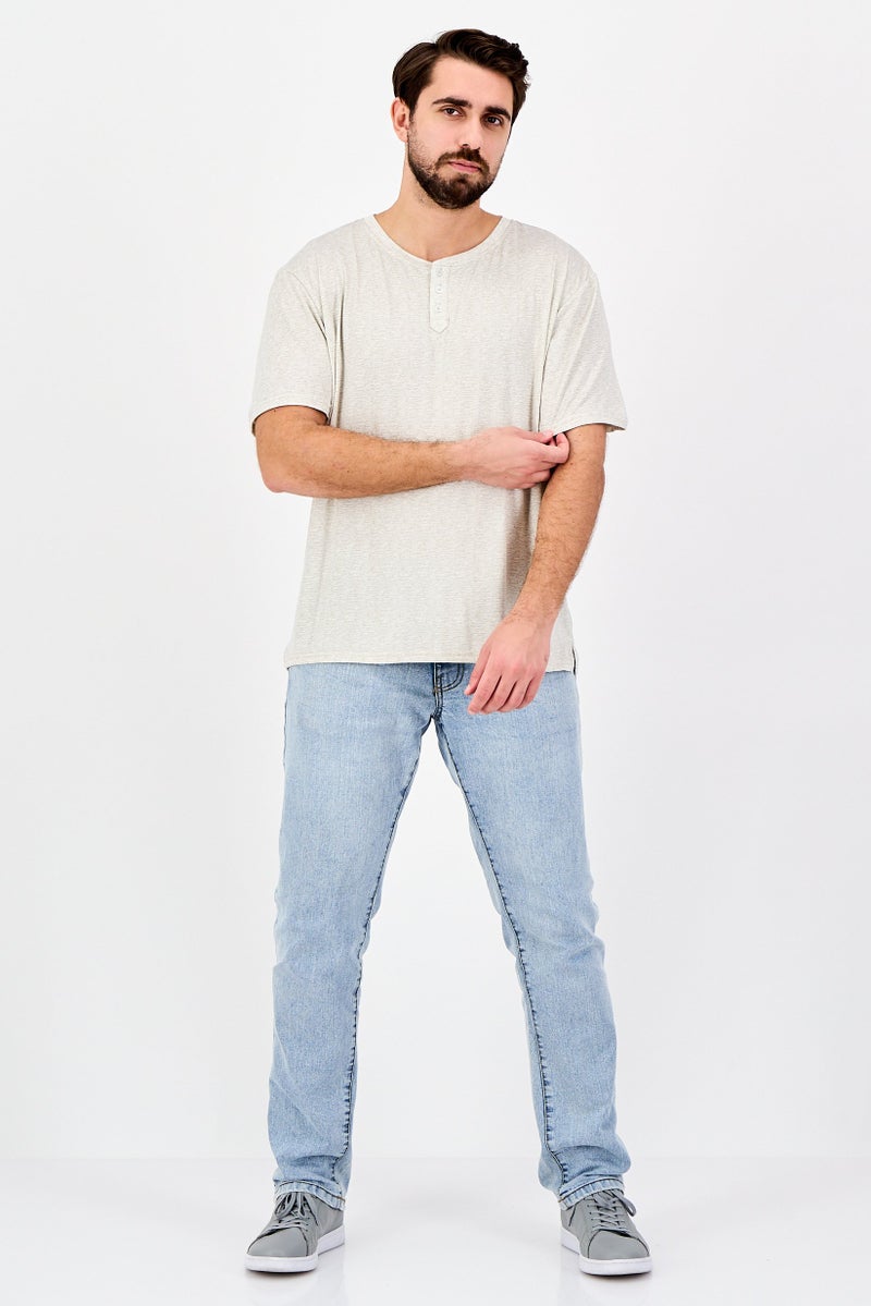 Frye Men Henley Neck Short Sleeve Heather T-shirt, Oatmeal - Image 4