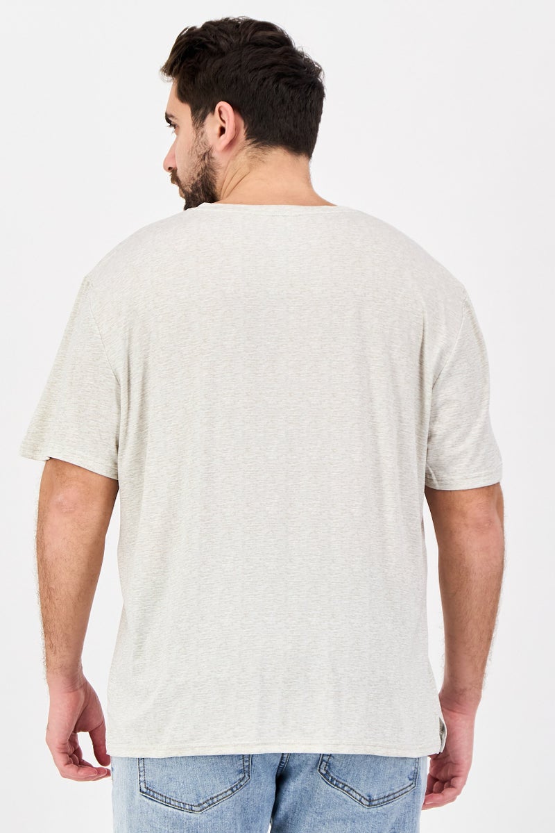 Frye Men Henley Neck Short Sleeve Heather T-shirt, Oatmeal - Image 3
