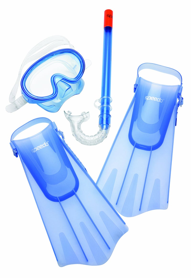 Speedo Unisex-Child Aqua Quest Swim Mask, Snorkel & Fins Set