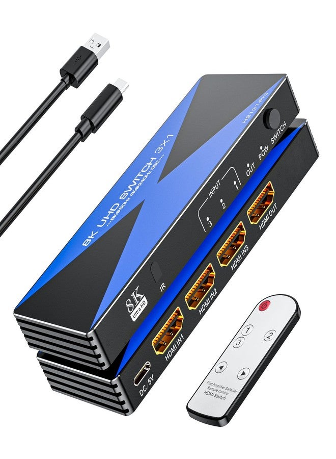 ALYYDBG 8k@60Hz HDMI Switch 3 in 1 Out Supports DSC 4K@240Hz 3D HDR10+ HDCP 2.3 VRR, HDMI 2.1 Switcher Compatible with PS4/5 Xbox Nienteen Swtich Roku Fire Stick Apple TV to Connect TV Monitor - Image 1