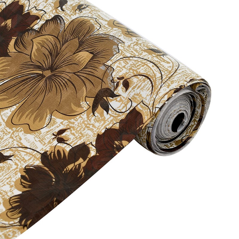 Kuber Industries Heart Home Flower Printed Shelf Liners for Kitchen ShelvescupboardsWardrobeDrawer 10 Mtr Brown - Image 1