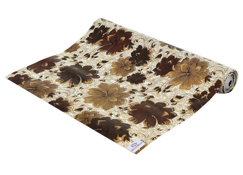 Kuber Industries Heart Home Flower Printed Shelf Liners for Kitchen ShelvescupboardsWardrobeDrawer 10 Mtr Brown - Image 3