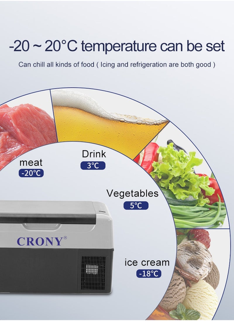 Crony - C22 Portable Car Refrigerator | 22L Compressor Fridge & Freezer | -20°C to 20°C | DC 12V/24V, 60W | LED Control Panel, Ice Box, USB Power Outlet, App Control & Car Battery Protection - Image 1