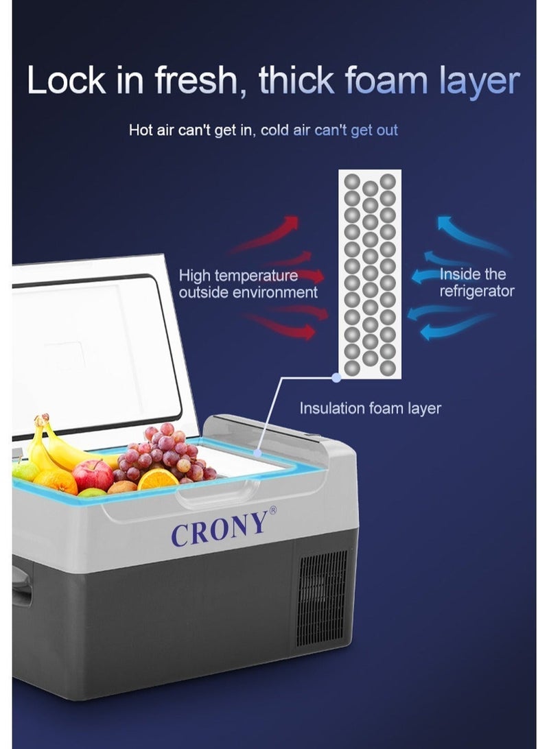 Crony 22L Portable Car Refrigerator | 22L Compressor Fridge & Freezer | -20°C to 20°C | DC 12V/24V, 60W | LED Control Panel, Ice Box, USB Power Outlet, App Control & Car Battery Protection Portable Car Refrigerator & Freezer – Thermoelectric Cooling from -20°C to 20°C, Dual DC 12V/24V Power, 60W Low Energy Consumption, LED Control Panel, App Connectivity, Built-in Ice Box, USB Power Outlet, Car Battery Protection, Ideal for Camping, Road Trips, and Outdoor Adventures - Image 2