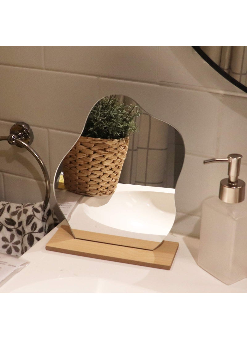 DaizySight DaizySight Irregular Aesthetic Vanity Mirror Frameless Decorative Desk Tabletop Acrylic Mirrors with Wooden Stand for Living Room Bedroom and Minimal Spaces Home Decor  Cloud Shape 