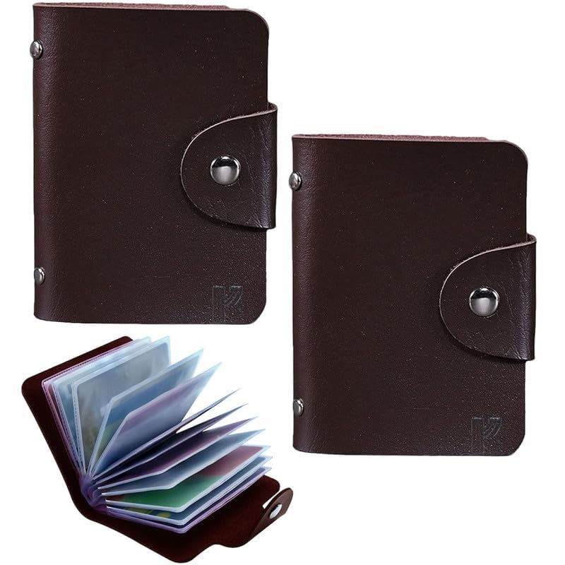 Kraptick 20 Slots Cardholder with Double-Sided Slots, Wallet for Cards, ATM, Debit, Credit Cards Holder, Unisex Wallet with Leather Design, Pack of 2 (Brown) - Image 1