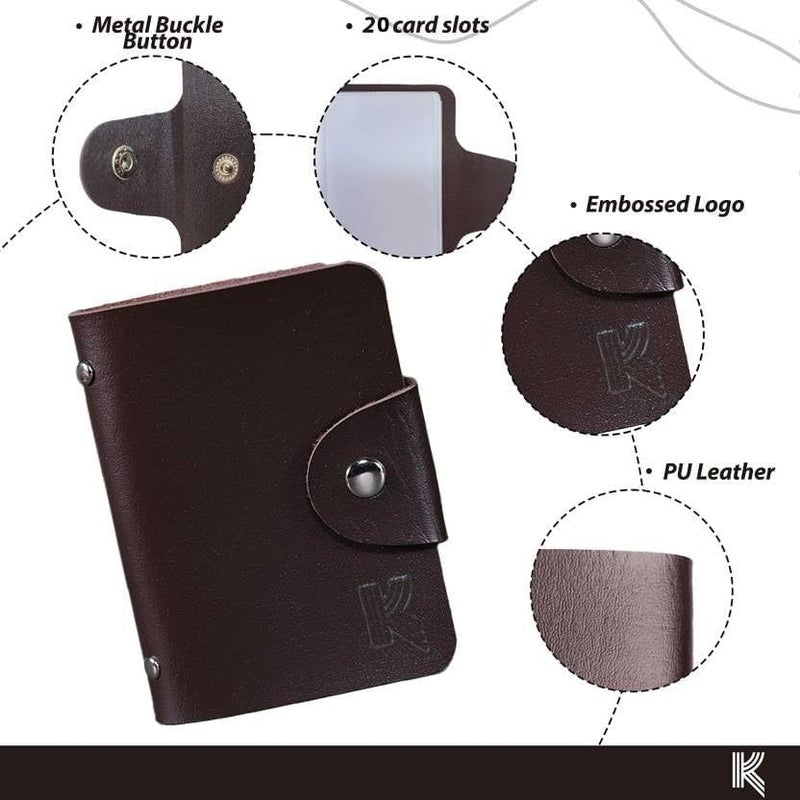 Kraptick 20 Slots Cardholder with Double-Sided Slots, Wallet for Cards, ATM, Debit, Credit Cards Holder, Unisex Wallet with Leather Design, Pack of 2 (Brown) - Image 5