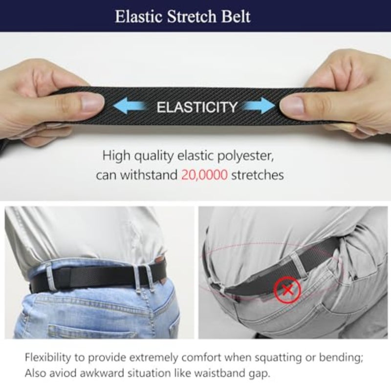 أحزمة مطاطية قابلة للتمدد للارتداء المكتبي، حزام من النايلون، أسود، إبزيم تلقائي مع زخرفة قابلة للتعديل تناسب الخصر من 27 إلى 49 بوصة - Image 4