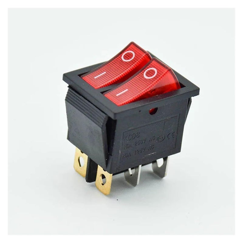Red Double Light 6 Pin Rocker Switch Waterproof ON Off Boat Power Switch 16A 250V 20A 125V 2 Pack - Image 2