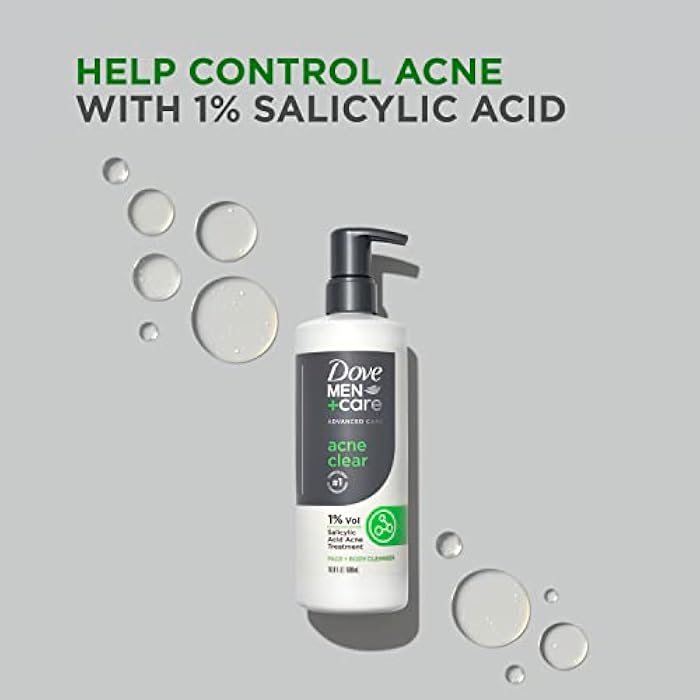 Dove Men+Care دوف للرجال + العناية منظف متقدم خالي من حب الشباب 3 قطع للبشرة المعرضة لحب الشباب + منظف للوجه والجسم مع 1% حمض الساليسيليك 16.9 أونصة - Image 4