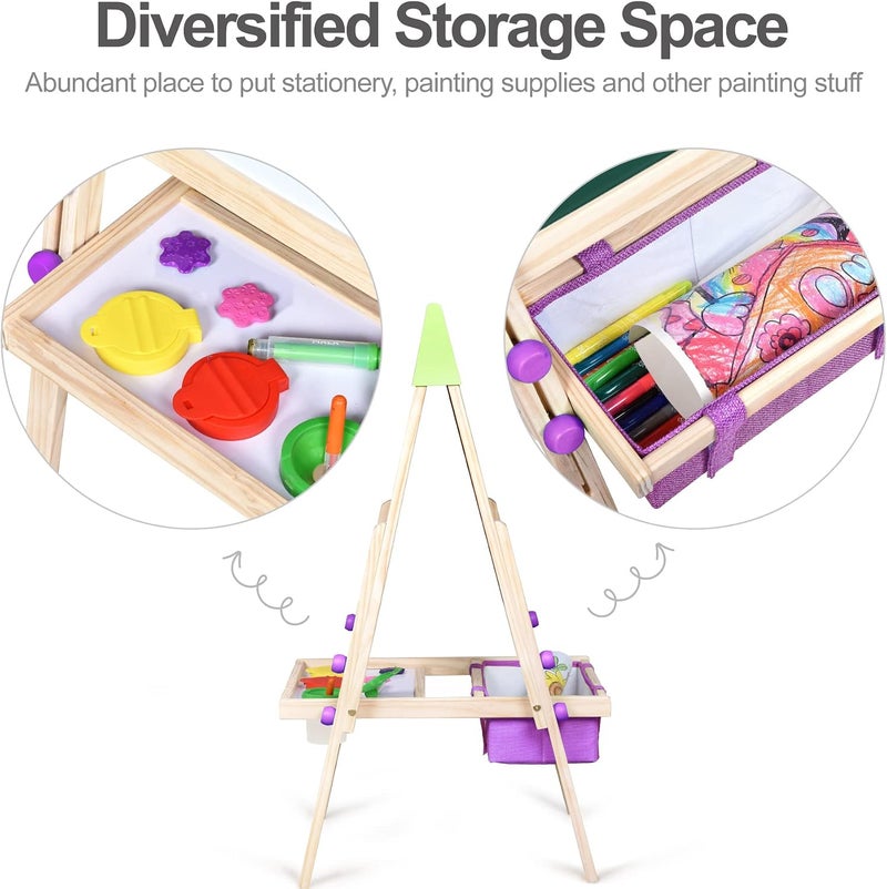 KRAND Wooden Art Easel for Kids with All-in-One Art Supplies Package Easel Set with Double Sided Chalkboard & Whiteboard for Toddlers 2-4 4-8 Years Old Girls Gift (Adjustable,P&V) - Image 5