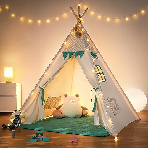 besrey Teepee Tent for Kids with Padded Mat Light Kids Tents Indoor Playhouse Large Tipi Tent Christmas Play Tent for Toddler Boys Girls Foldable Portable Toddler Reading Room - Image 1