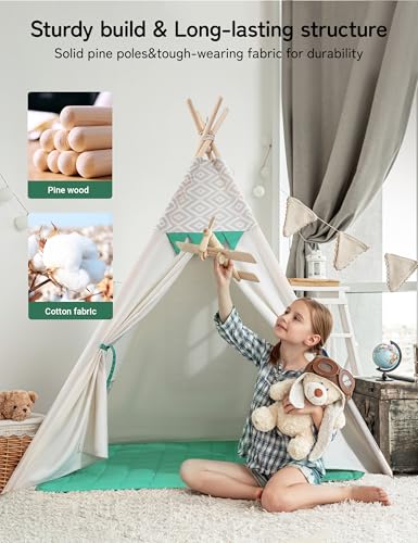 besrey Teepee Tent for Kids with Padded Mat Light Kids Tents Indoor Playhouse Large Tipi Tent Christmas Play Tent for Toddler Boys Girls Foldable Portable Toddler Reading Room - Image 5