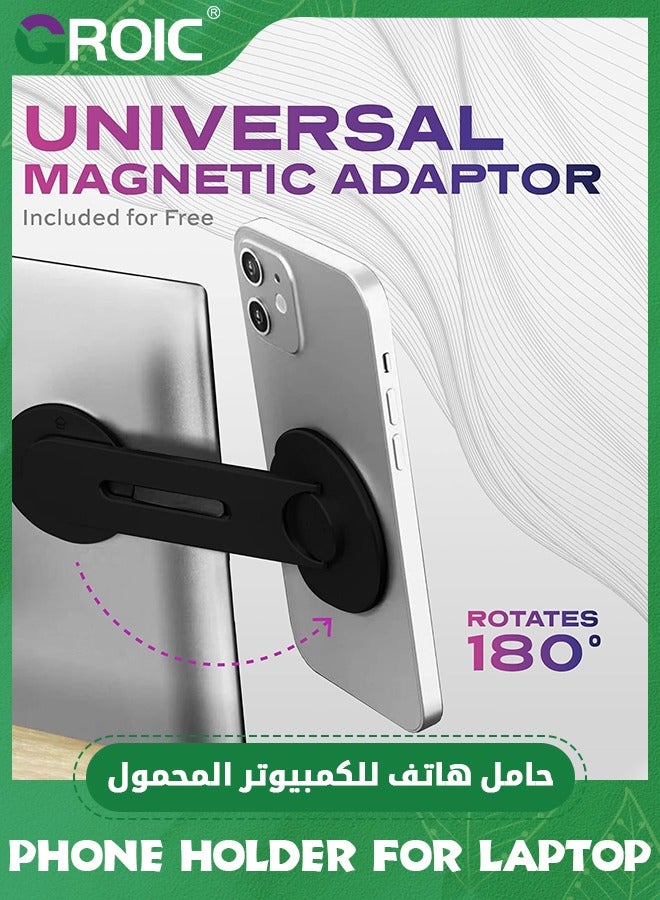 GROIC Statik Magnetic Phone Holder for Laptop - Adjustable Monitor Side Mount for Cellphones - Slim, Foldable and Expandable - Compatible with iPhone 15/14/13/12 Series Samsung  - Image 2