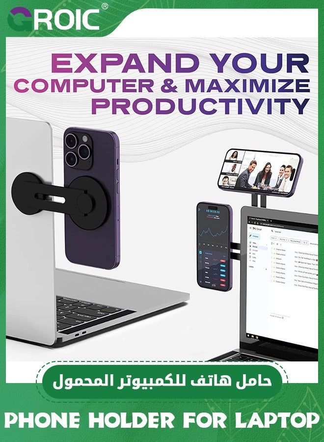 GROIC Statik Magnetic Phone Holder for Laptop - Adjustable Monitor Side Mount for Cellphones - Slim, Foldable and Expandable - Compatible with iPhone 15/14/13/12 Series Samsung  - Image 5