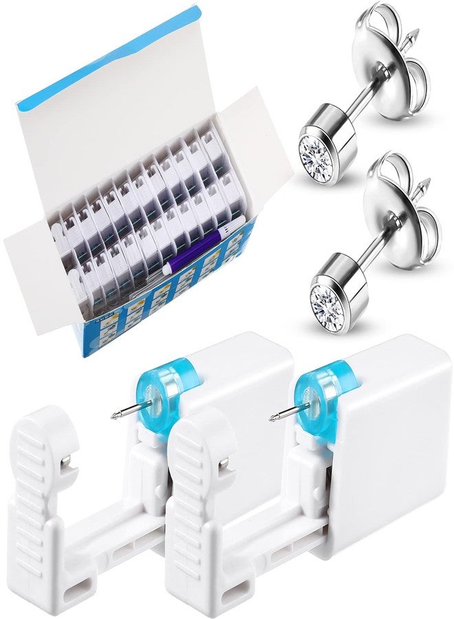 Chumia 24 Pieces Self Ear Piercing Tool Disposable Kit Household Ear Piercing Tools Safety Portable Nose Tools with 24 Pieces Crystal Earring Studs(Silver Earring - Image 1