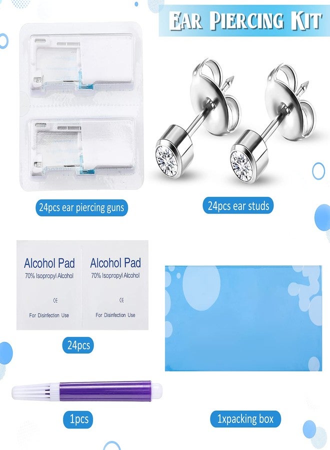 Chumia 24 Pieces Self Ear Piercing Tool Disposable Kit Household Ear Piercing Tools Safety Portable Nose Tools with 24 Pieces Crystal Earring Studs(Silver Earring - Image 2