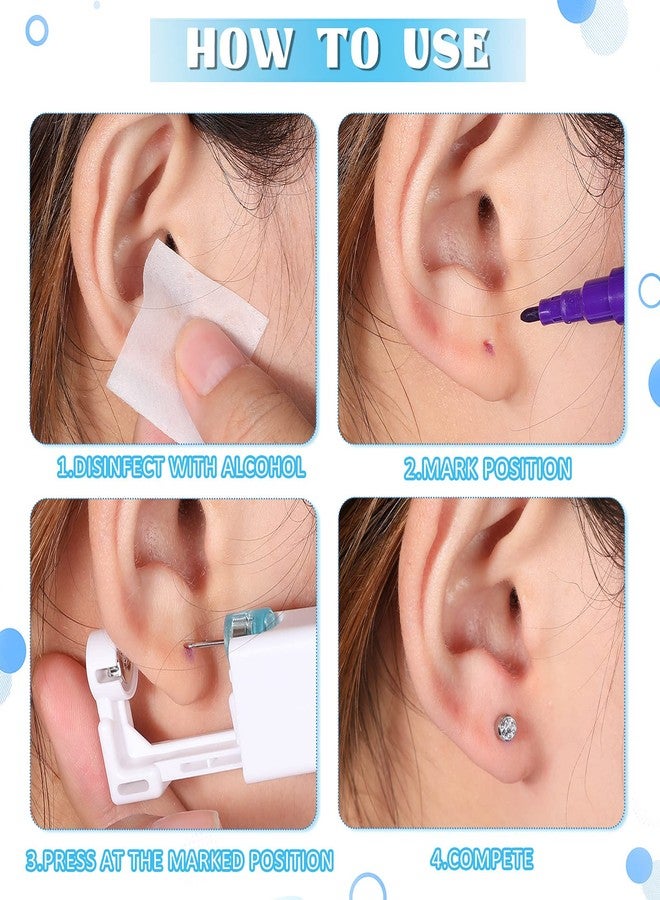 Chumia 24 Pieces Self Ear Piercing Tool Disposable Kit Household Ear Piercing Tools Safety Portable Nose Tools with 24 Pieces Crystal Earring Studs(Silver Earring - Image 5