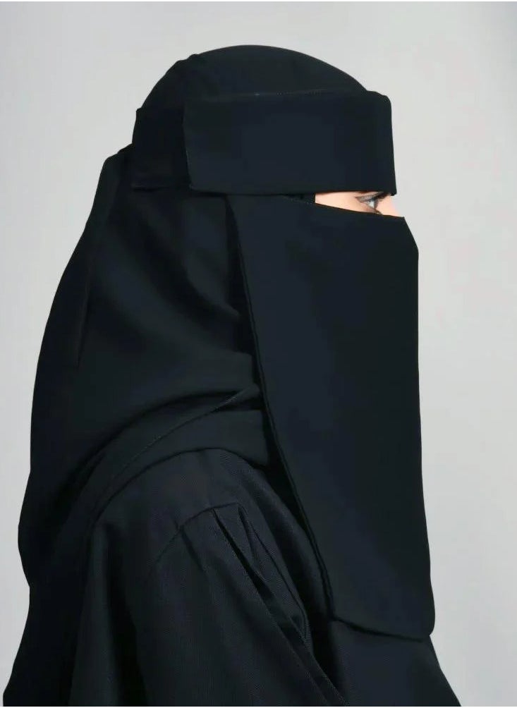 outlet abaya - A sun-length niqab with two elastic bands and a tie closure - Image 1