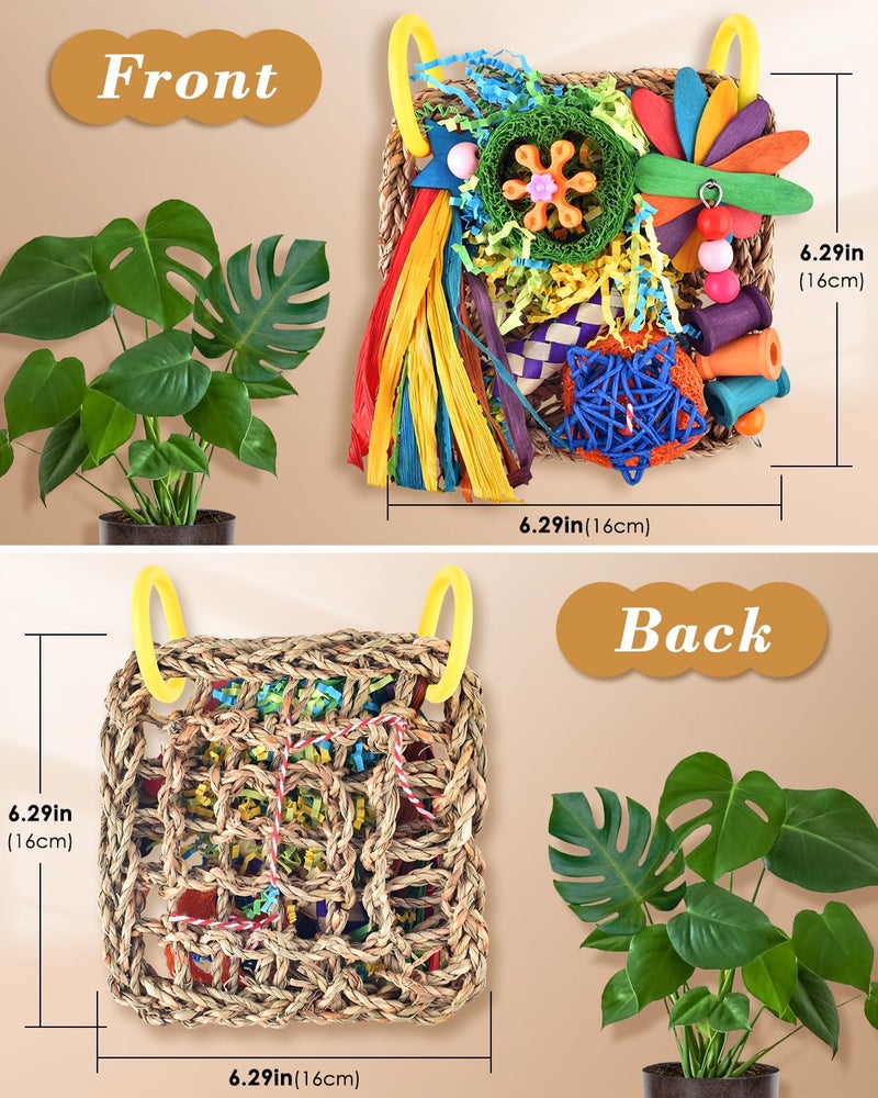 ERKOON Bird Cockatiel Toys Foraging Toys Hanging Parrot Toys for Lovebrid Parakeets Conures Bird Foraging Wall with Colorful Toys for Birds Shredding Seagrass, Birds Cage Toy Accessories - Image 2